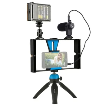 

PULUZ 4 in 1 Live Broadcast LED Selfie Light Smartphone Video Rig Kits with Microphone + Tripod Mount + Cold Shoe Tripod Head fo
