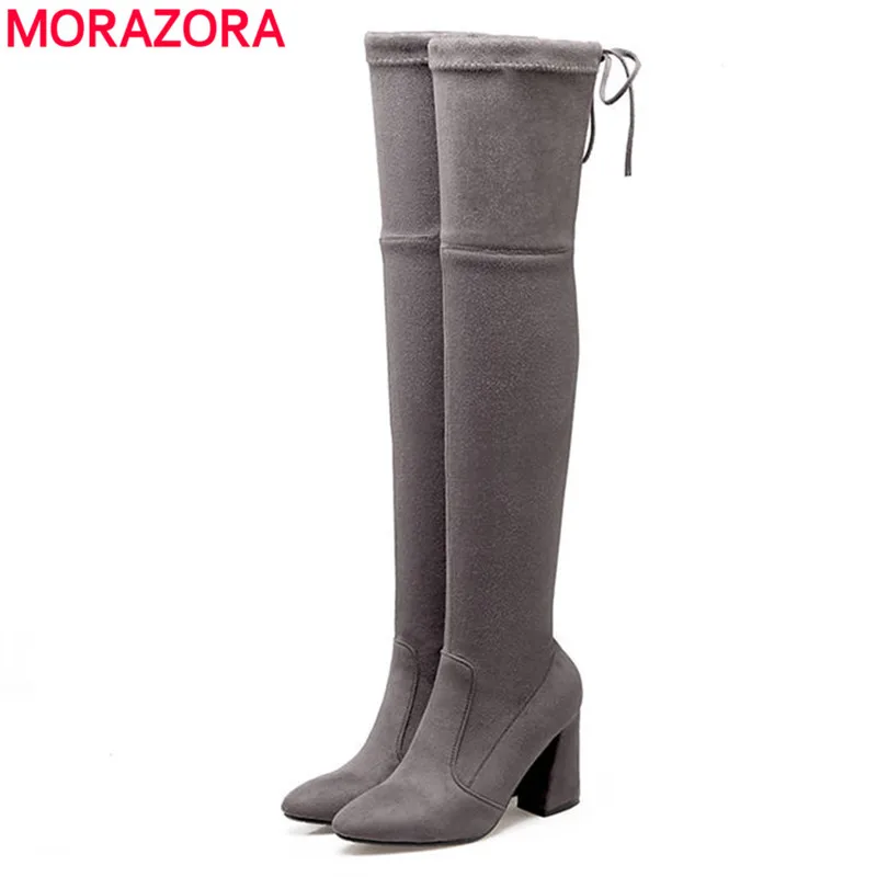 Colore Brown Ginocchio Della Gregge grey Scuro Donne A Alta apricot Autunno Morazora Di Solido Inverno Red I Punta Il grigio Delle Dark Coscia Nuovi 2018 wine Stivali Alti Più Tacchi Sopra naaYfBS