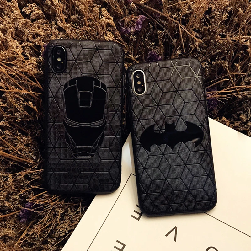 

Batman Superman Marvel Avengers Silicone Texture Case for iPhone X 6s 7 7Plus 8 Plus protective Cases Cover Coque