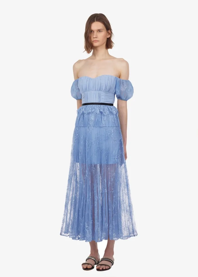 

New 2019 summer women strapless dress Fashion blue beach dress A404