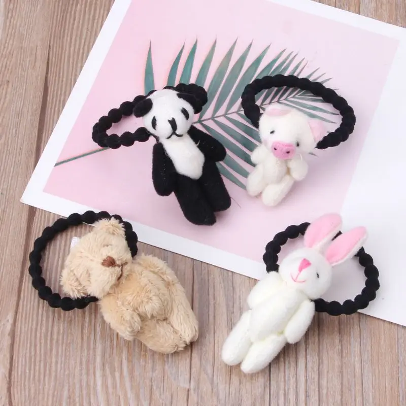 

Lovely Plush Panda Rabbit Pig Children Hair Ropes Elastic Rubber Hair Band Girls Hair Accessories Baby Headwear Kids Headdress