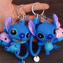 Film Series Lilo & Stitch Cartoon Stitch Keychain Leather Rope Bell Toys Key Rings Car Bag Charms Key Chains Holder Porte Clef