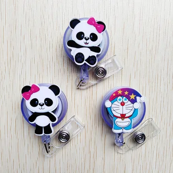 

1 Pcs Foreign trade selling cute Cartoon Badge Reel Bus card student nurse ID Name Card Badge Holder Frosted Retractable Reel