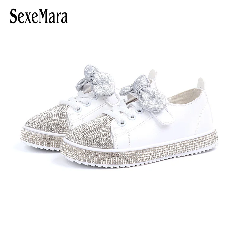 

Sequins Leather Kids Shoes for Girl 2018 New Arrivals Bowknot Shoes Kids Flat Heel Student Children Girls Sneakers Bling B10053