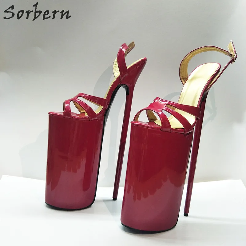 Chaussures Grande 30 Cm Ouvert Femmes rouge forme D'été custom Noir Spectacle Extrême De Haute Super Sandales Talons Parti Color Plate Sandale Mince Sorbern Taille Épaisse qtERvOnwII