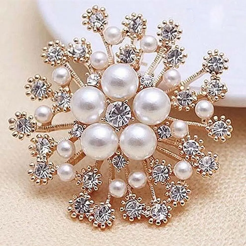 

Fashion Women Large Brooches Lady Snowflake Imitation Pearls Rhinestones Crystal Wedding Brooch Pin Jewelry Accessories