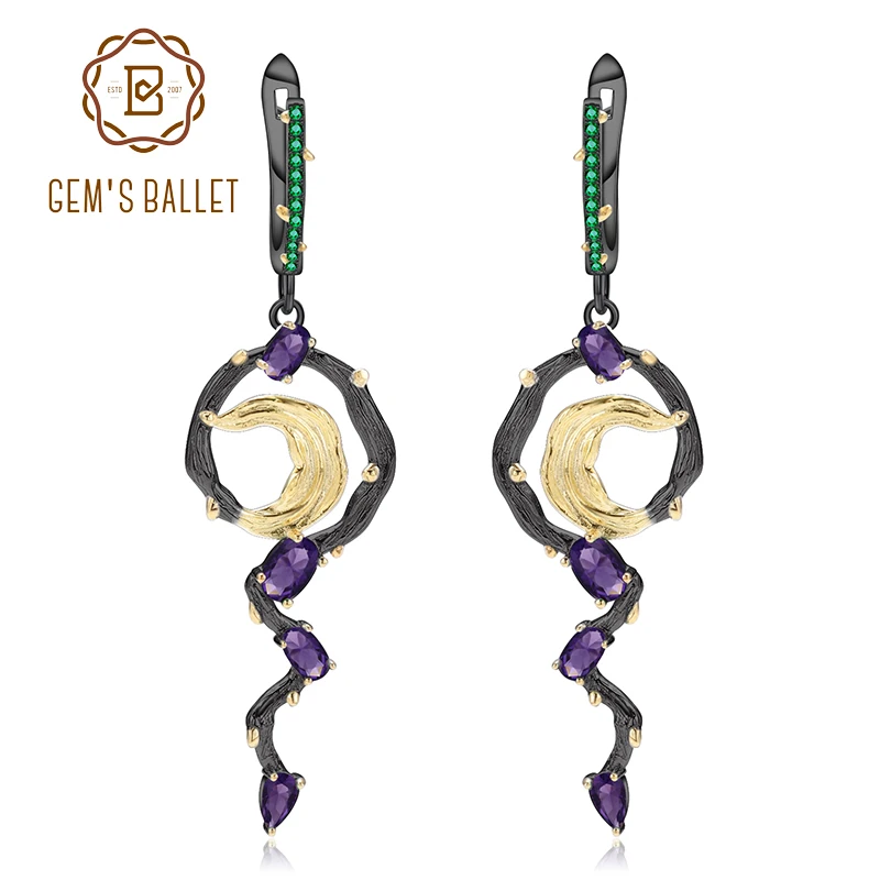 

GEM'S BALLET 2.36Ct Natural Amethyst 925 Sterling Silver Handmade Statement Vintage Drop Earrings For Women Fine Jewelry