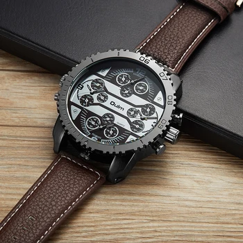 

Oulm Watches Top Brand Luxury Military Quartz Watch Big Size Dial Multiple Time Zone Leather Strap Sport Male Wristwatch