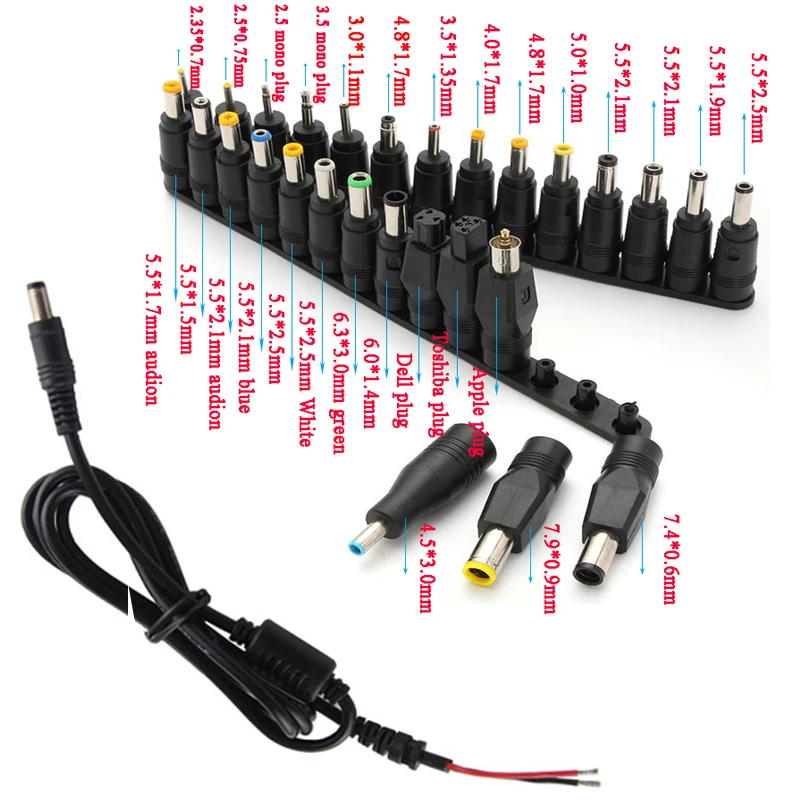 

Universal 28pcs 5.5x2.1mm Multi-type Male Jack with cable for DC Plugs for AC Power Adapter notebook connector
