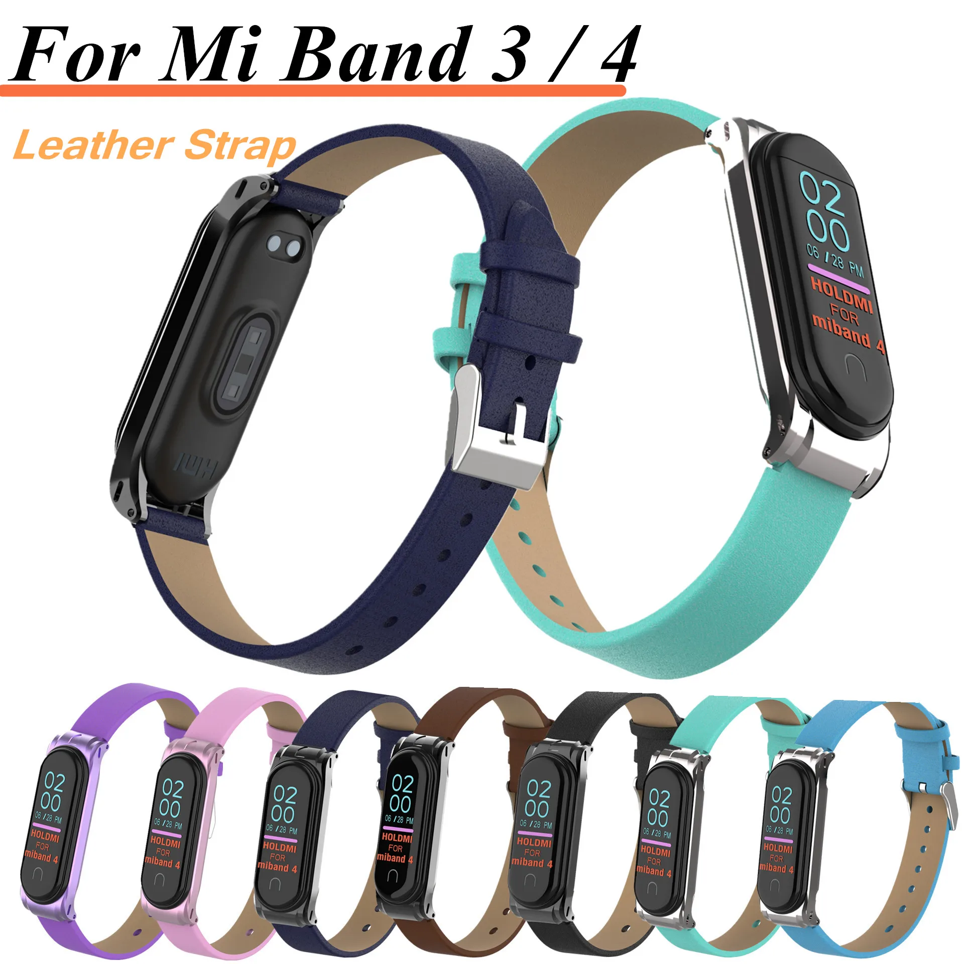

Leather Meta Mi Band 4 3 colorful strap For xiaomi Mi Band 4 3 PU Stainless Bracelet MiBand 4 3 Wristbands Replacement straps