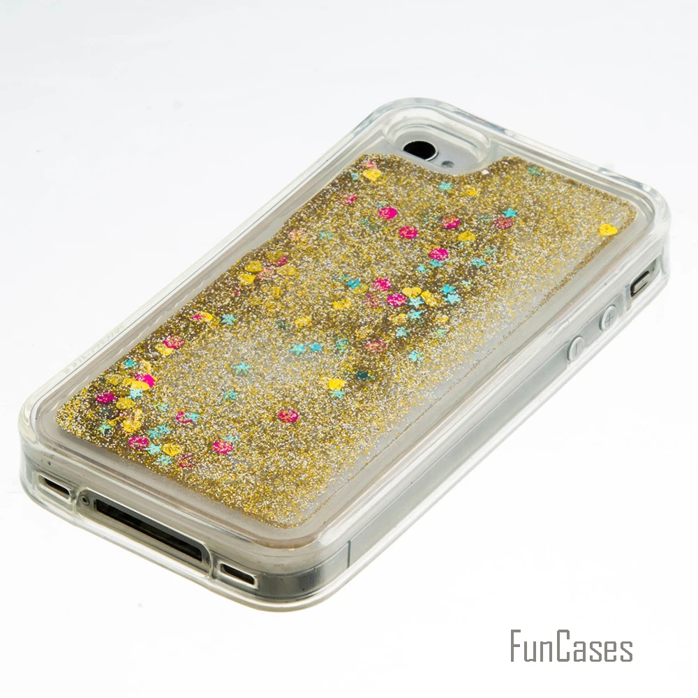Coque Bling Love Heart Stars Soft TPU Phone Case Cover For iPhone 4S Funda Quicksand Cell Phone Case For iPhone 4 Capinhas Etui