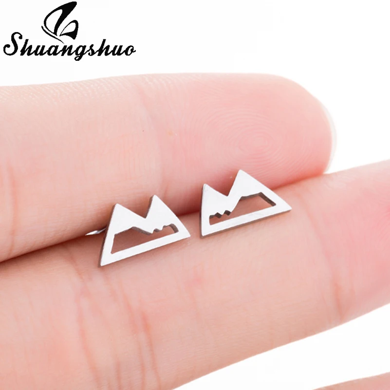 

Shuangshuo Minimalist Mountain Earrings Hollow Snow Mountain Stud Earrings for Women Accessories Stainless Steel Jewelry