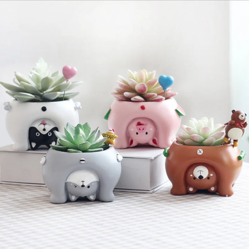 

1pc Upside Down Animal Resin Planters for Succulents Kawaii Cute Mini Flower Pots for Desktop Bonsai Home Garden Decoration