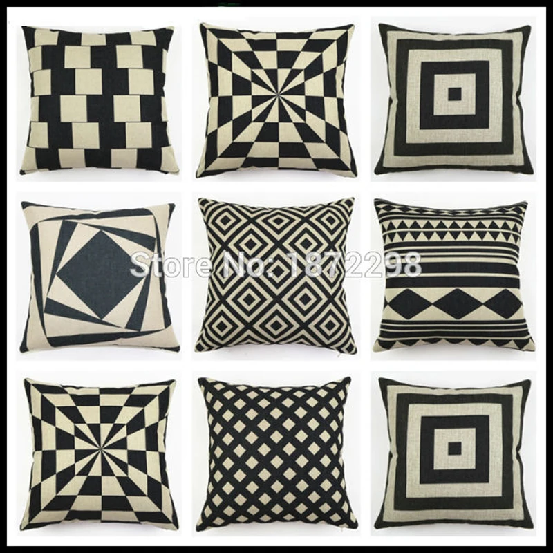 

Free shipping 360 types pattern Black&White Style 40/45/50/55/60cm imitated Linen Digital Print Cushion Cover HT-PCILPC-J-09-15