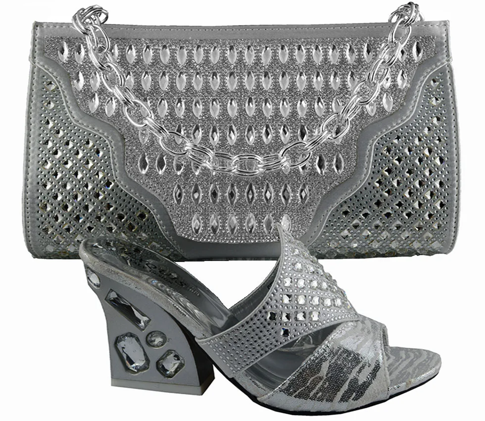 Luxury African Shoes And Handbag Sets Italian Design Lady Sandal Luxury African Shoes And Handbag Sets Italian Design Lady Sandal Bag With Stones Gf52 Heel Height 9cm Silver In Women S Pumps From On