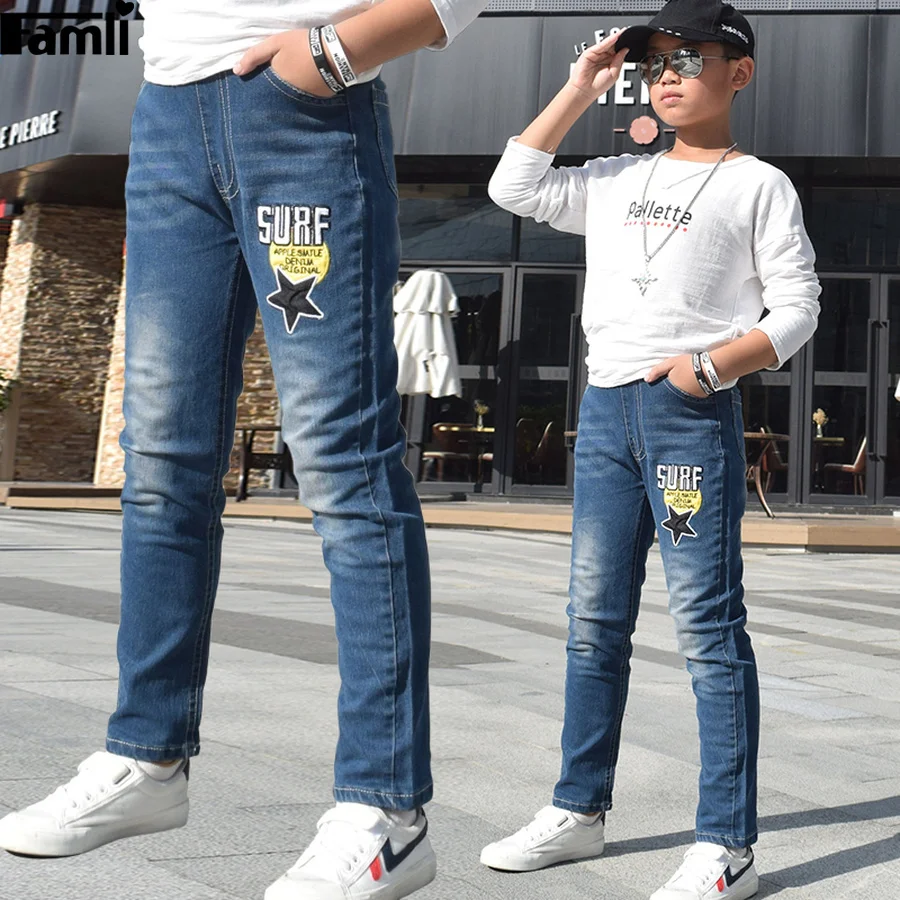 

Famli Boy Pants Jeans Spring Autumn Kids Casual Letter Elastic Denim Pant Teenager Jean Trousers for Children 8 10 12 14