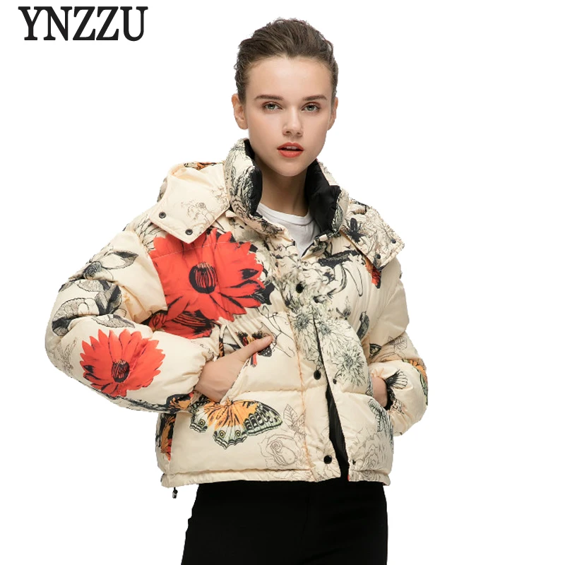 Automne Support Date Capuche Hiver 2018 Femmes D'impression Veste Bio Femelle Yo688 Moelleux Chaud Col Ynzzu À De Manteau Épaissir Mode Print Parka dIw778