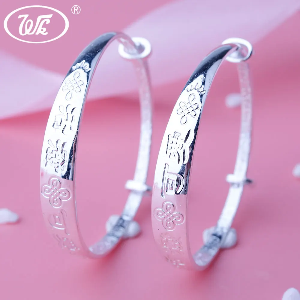 

WK NEW Fashion Real Pure 999 Sterling Silver Bracelet Bangle Double Charm Bracelets Bangles For Girls Boys Wholesale 4W BB26060Y