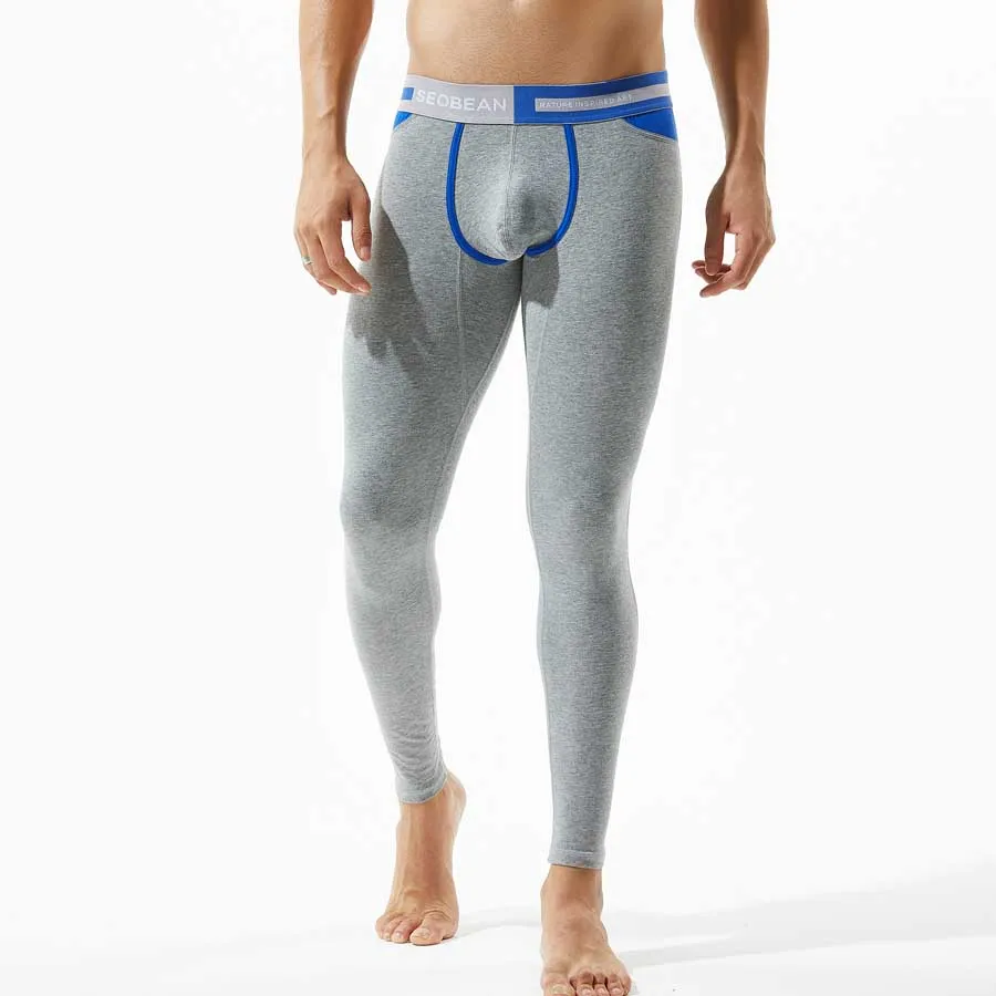 Men Long Johns Cotton Winter Thermal Underwear Solid Color Mens