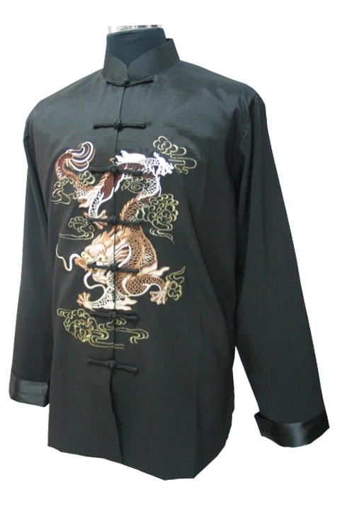 

Free Shipping Black Chinese Men's Silk Tang Suit Novelty Kung Fu Jacket Classic Embroidery Costume Size M L XL XXL XXXL MJ080