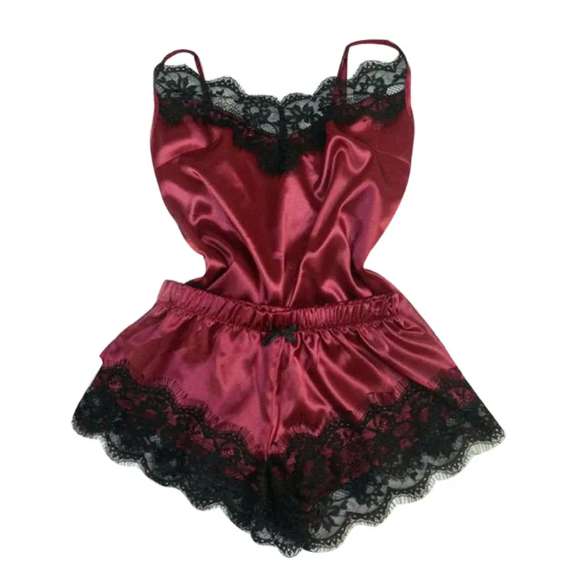 Sexy Women Lace Sleeveless Pajamas Wear Sweet Homewear Solid Tank And Shorts Set Underwear Nightdress Conjuntos De Mujer 40JA12 (7)