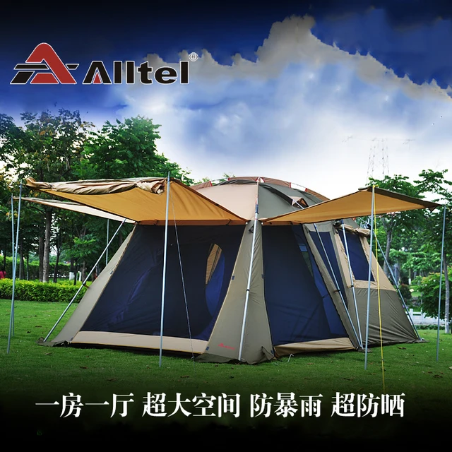 Cheap Ultralarge 3-4 people one hall one bedroom double layer very waterproof outdoor camping tent