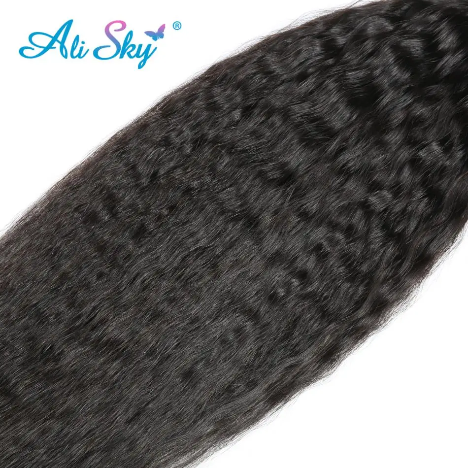 AliSky Hair Indian Kinky Straight 4 Bundles With Lace Closure Remy Hair Extension Human Weave Bundles With Closure Silky
