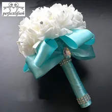 Perfectlifeoh Свадебные bouq желтые королевские синие фиолетового, красного, розового цвета роза искусственный свадебный невесты букет Свадебный букет