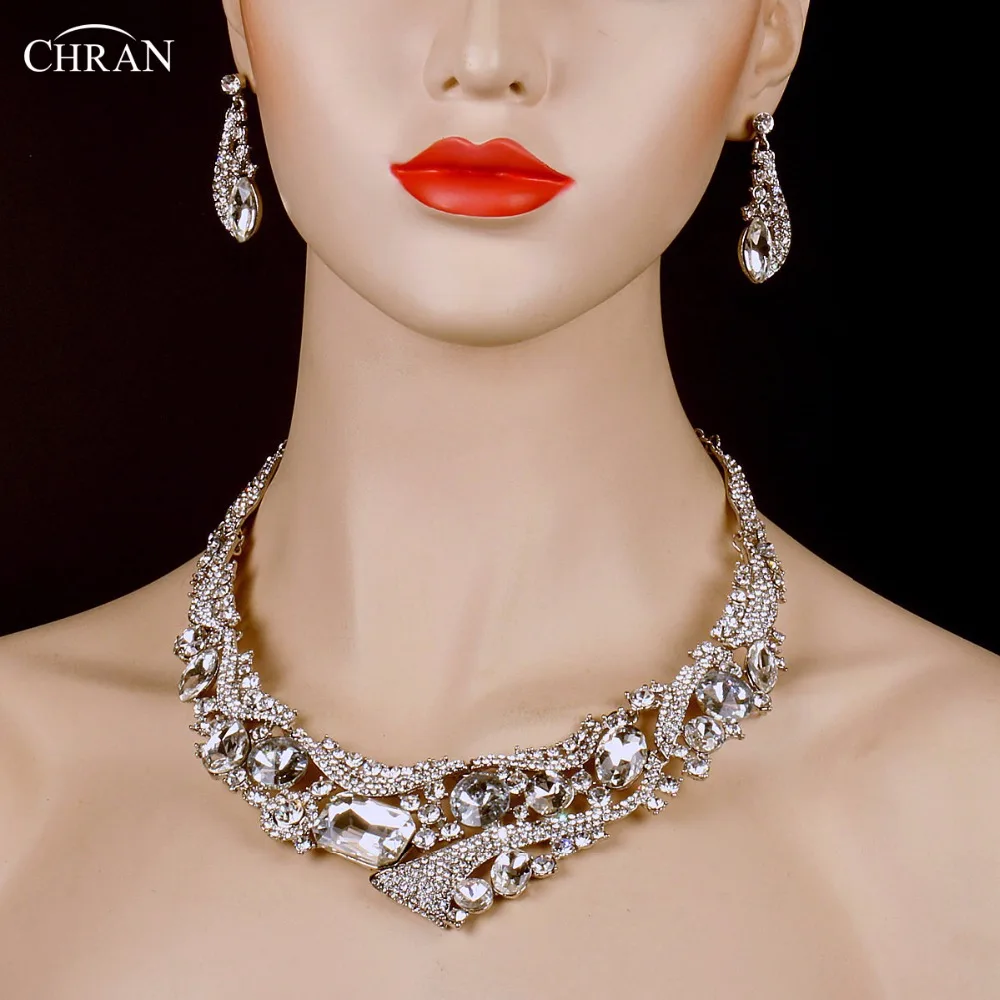 CHRAN Popular Silver Plated Costume Crystal Jewelry Set for Ladies