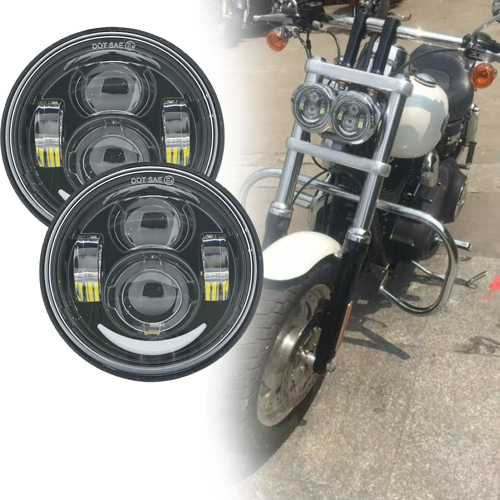2PCS Black Chrome Motorcycle Headlight 4.65'' led Front Headlamps 5 INCH Fat Bob lights for Harley Fat Bob FXDF Headlights (5)