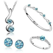 JS S051 4 частей Ювелирные Наборы Высокое качество круглый Серьги комплект Никель Цепочки и ожерелья серьги, браслет, кольцо Наборы для ухода за кожей