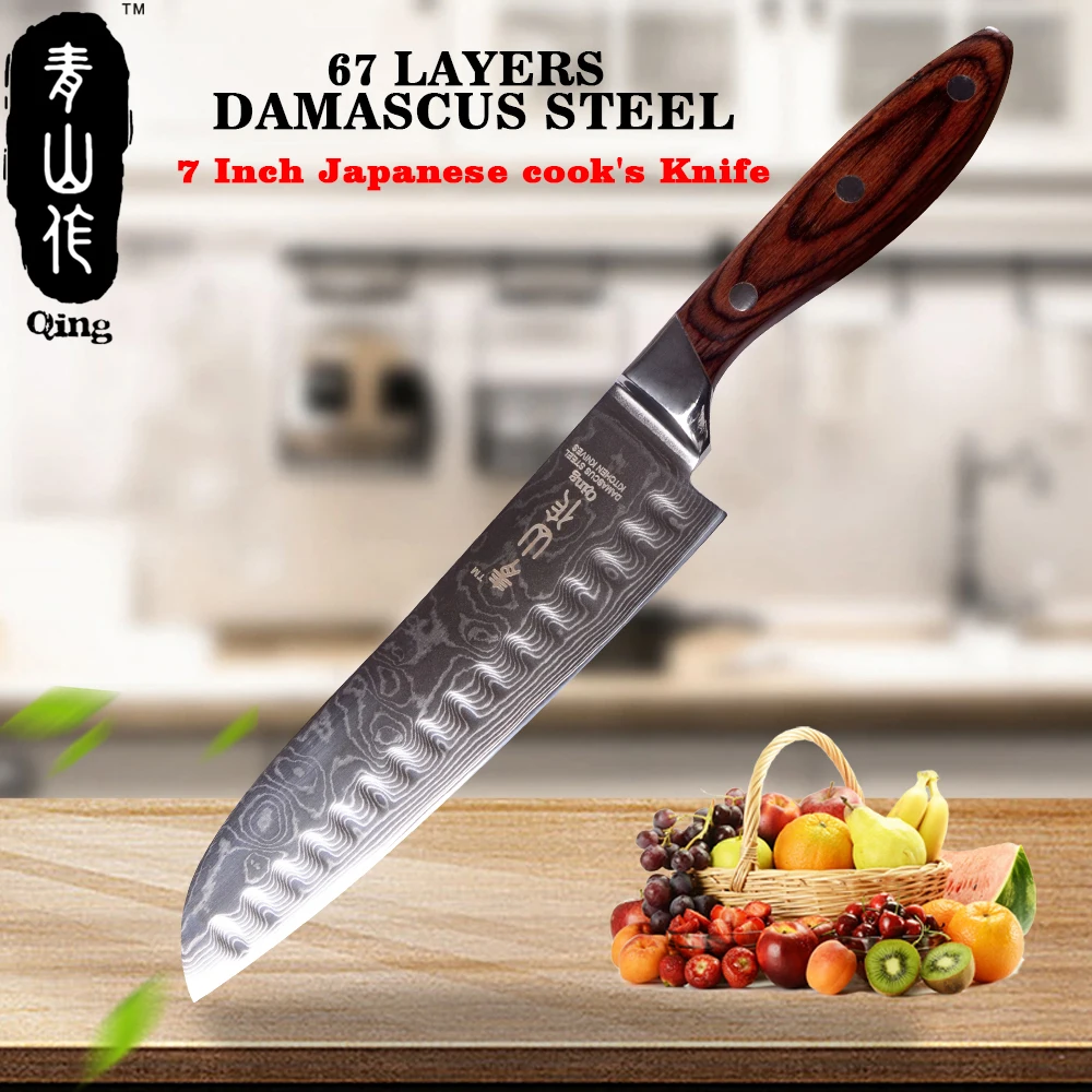 

QING High Toughness Damascus Knife VG10 Steel Blade Cooking Tool Very Sharp Handmade Kitchen Knife 7 inch Japanese Cook's Knife