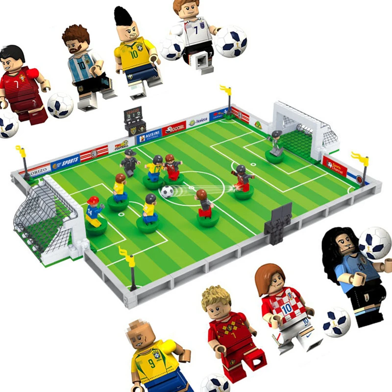 

World soccer Football Field fit legoings Soccer Ronaldo Messi figures city Model Building Bricks Blocks Toy gift kid winning cup