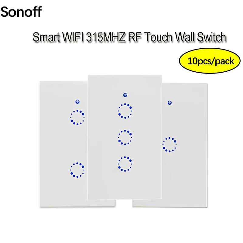 

10pcs Sonoff T1 US 1/2/3 Gang Smart Wifi Wall Light Switch/WiFi/315RF/APP Remote Wall Touch Switch Works with Alexa Smart Home