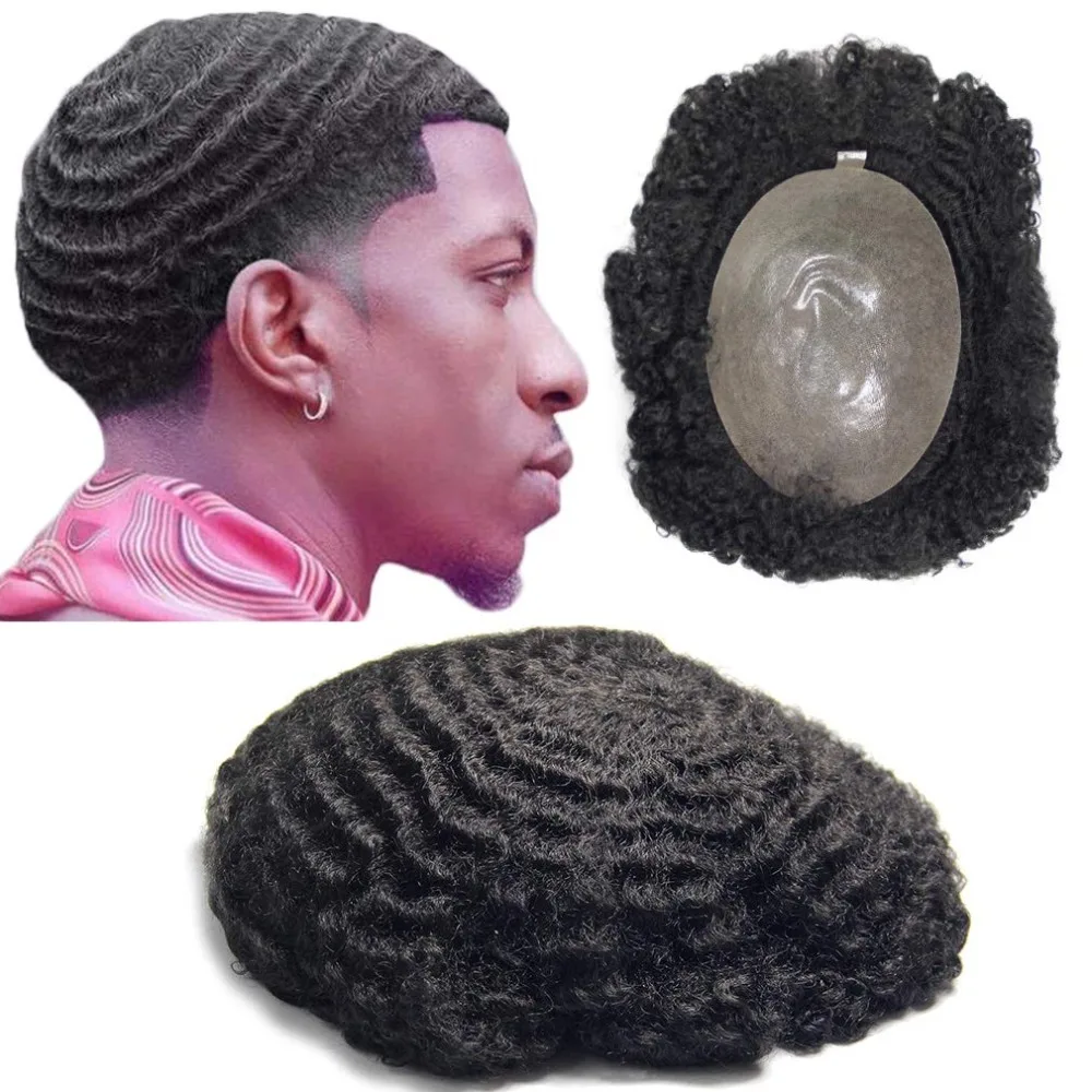 Eversilky сток полный полиуретановый парик афро завиток мужской парик шиньон, небольшой парик для черных мужчин человеческие волосы