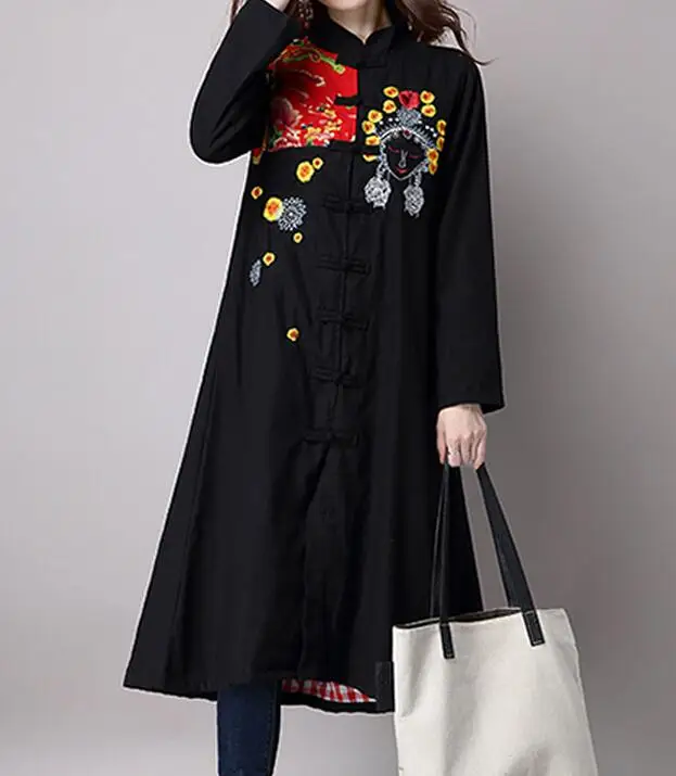 Nouvelle Chaude 2019 En M Manteau Broderie Mode Longue Noir xl Tranchée Couture Lâche Femmes Printemps XxwRwF