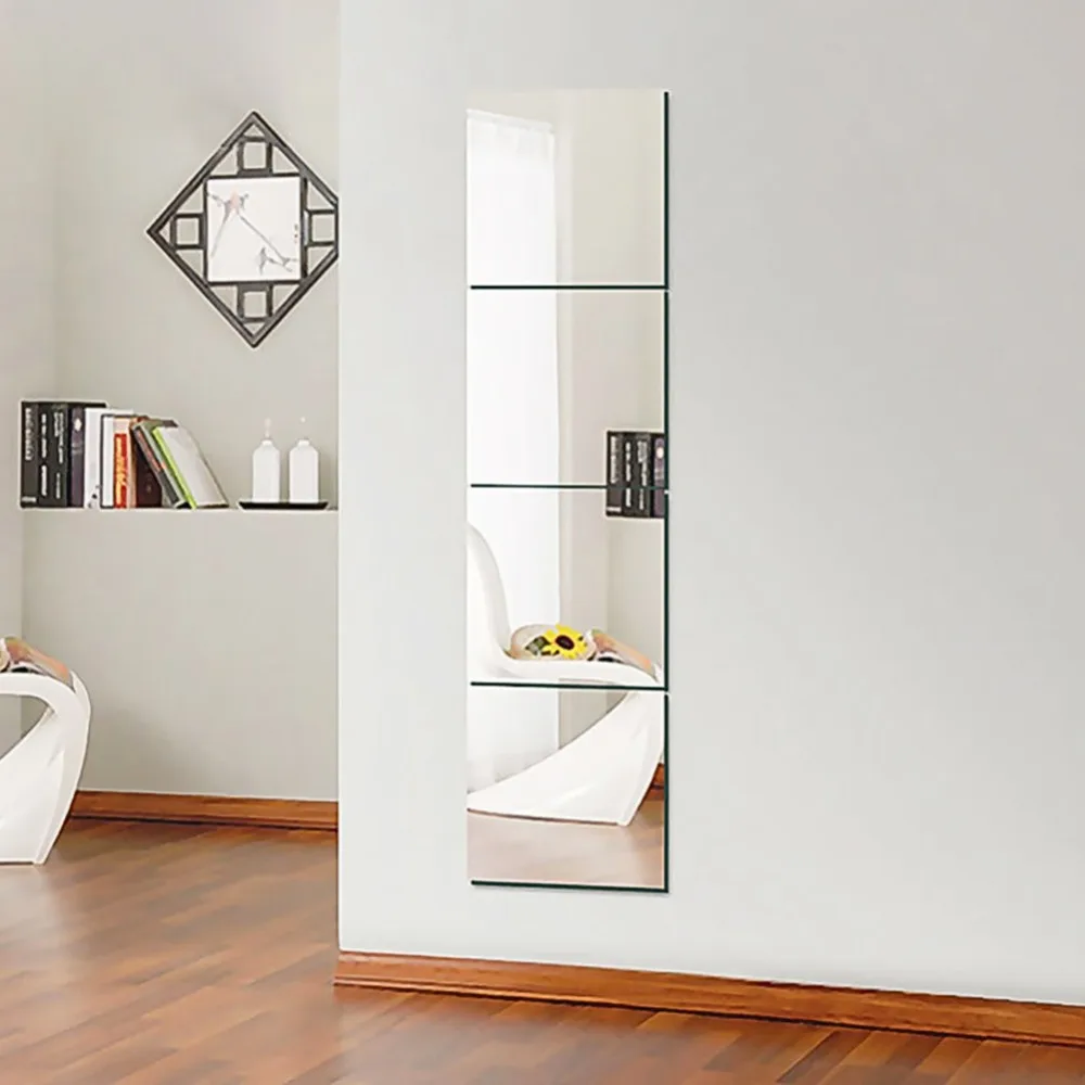 

4pcs Decorative Self Adhesive 3D Mirror Tile Wall Stickers Mosaic Mirror Effect Room Square DIY Home Decor Stickers 30x30cm