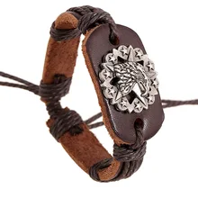Fashion Leather Alloy Buckles Bracelets Handmade Leather Personality Bangles Punk Braided Wooden Beads Bracelet Unisex Jewelry