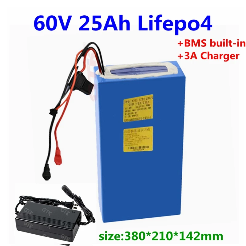 Литиевая батарея GTK LiFePO4 60V 25Ah с BMS для двух колес электрических автомобилей карт