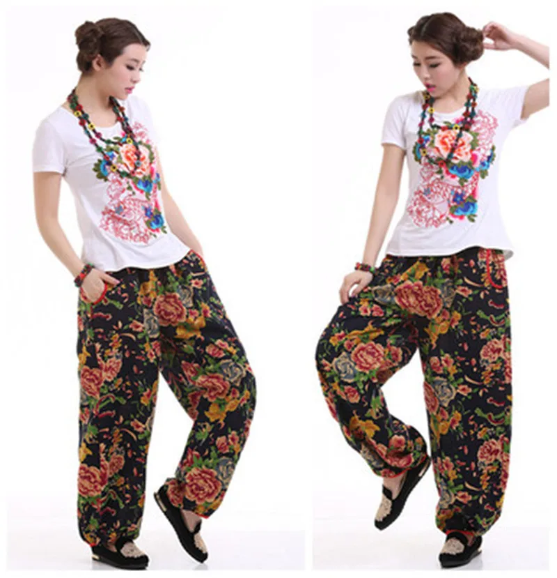 Fashion Vintage Plus Size 4XL Harajuku Indie Folk Cotton Linen Women Trousers Loose Print Ethnic Capris Wide Leg Pants Ladies Fashion Vintage Plus Size 4XL Harajuku Indie Folk Cotton Linen Women Trousers Loose Print Ethnic Capris Wide Leg Pants Ladies