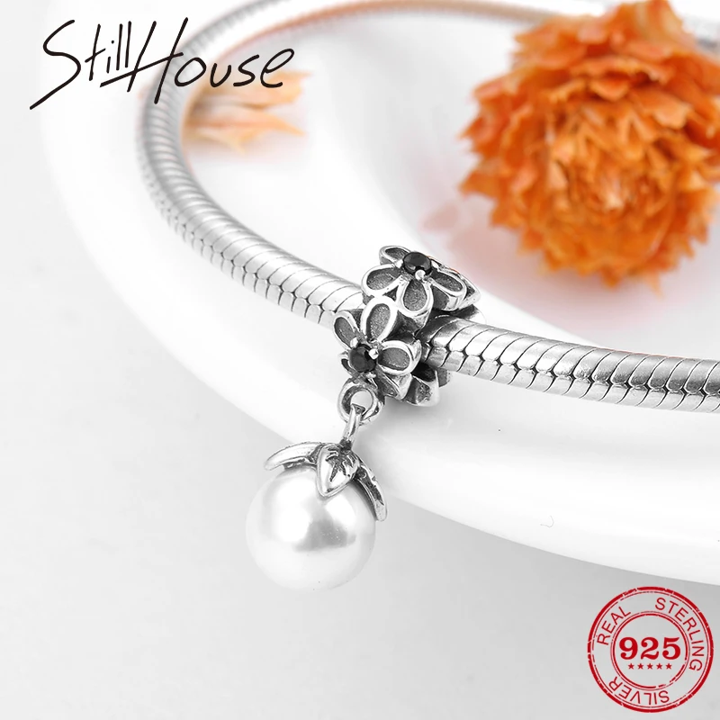 

100% Real 925 Sterling Silver Floret DIY for fashion Dangle Pearl Charms Fit Original Pandora Charm Bracelet Jewelry Making