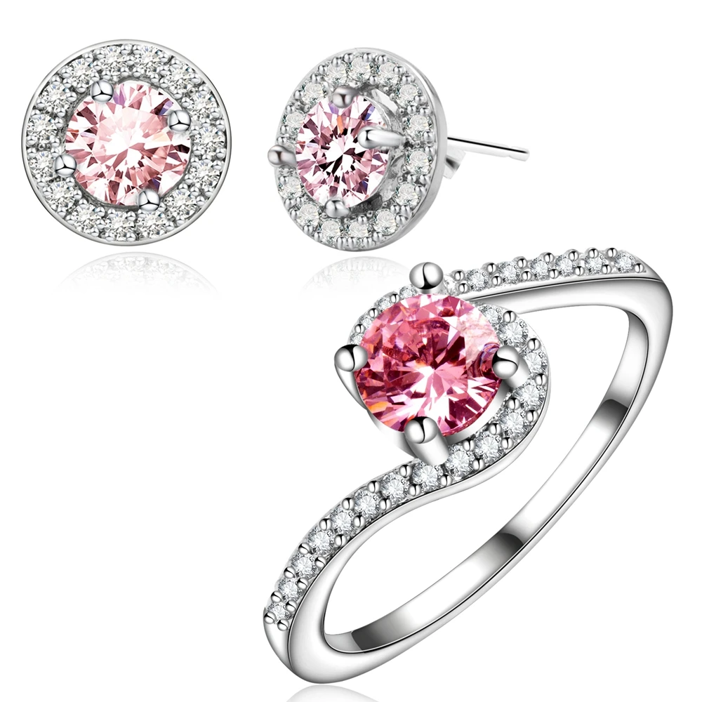 

Yunkingdom Pink Cubic Zirconia Jewelry Sets for Women Elegant Wedding Stud Earrings and Rings Sets Fashion Jewelry LPG16