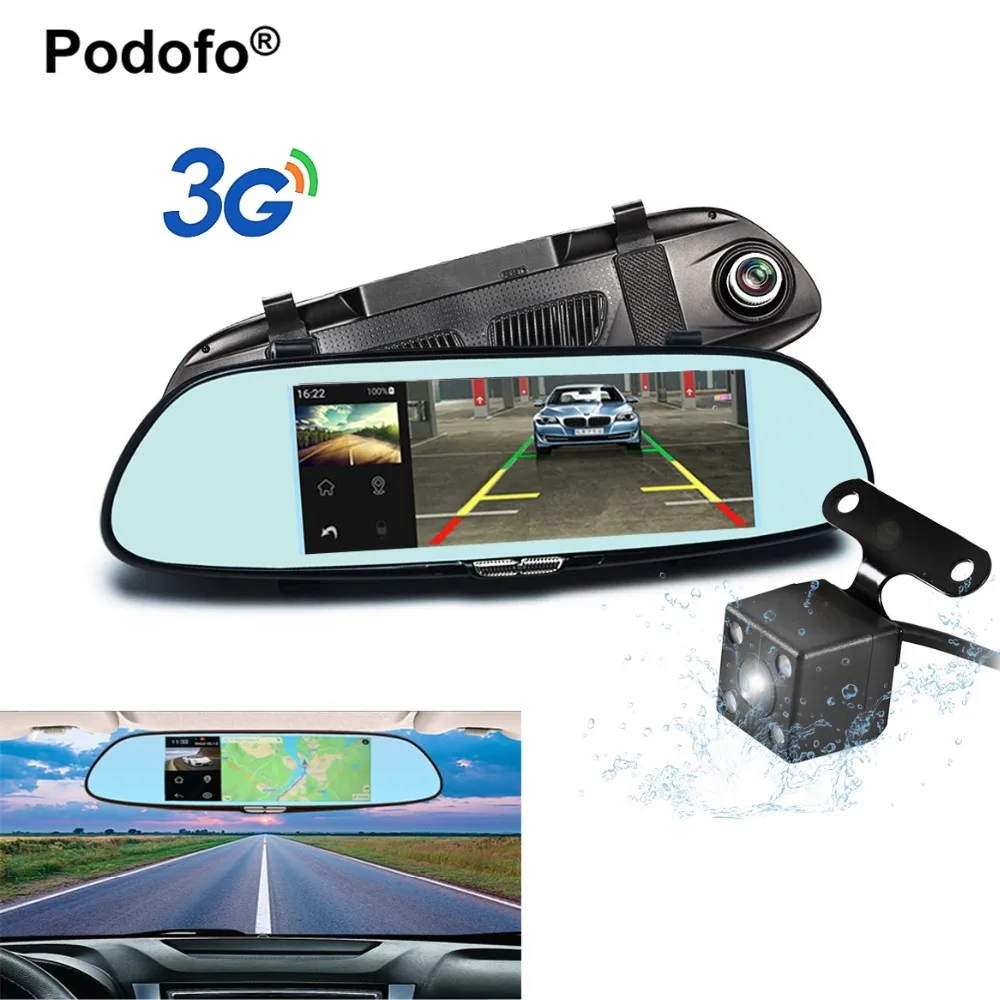 

Podofo 7" Touch 3G Car Camera with Smart Rearview Mirror Monitor Dual Lens DVR Registrar 1080P Video Recorder Dashcam Car Dvrs