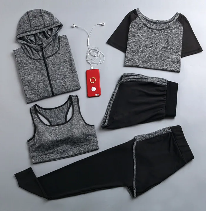 Hot sale women quick dry yoga sets yoga jacket+t shirt+bra+shorts+pants fitness gym clothing womens sports running soft sets sports bra set gym workout set yoga pants set yoga set sports set shorts fitness set sportswear set sports set