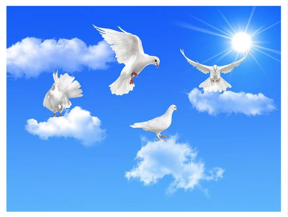 Пользовательские фото обои 3d потолочные фрески HD Dream Blue Sky Cloud Dove Зенит Фреска
