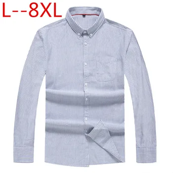 

Plus size 10XL 8XL 6XL 5XL Striped Men's Pure Cotton Shirt Slim Fit Long Sleeve Casual Business Shirts Men Dress Shirts Camisas
