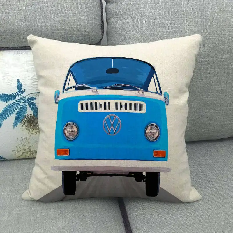 45cm*45cm watercolor retro bus and car linen/cotton throw pillow covers couch cushion cover home decor pillow