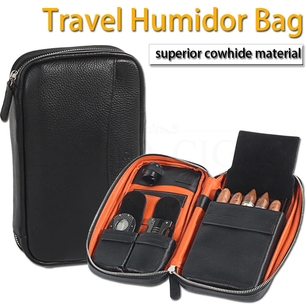 

GALINER Leather Travel Humidor Cigar Case Portable Puro Humidor Bag Cigar Box Fit 5 COHIBA Cigars Without Lighter Cutter