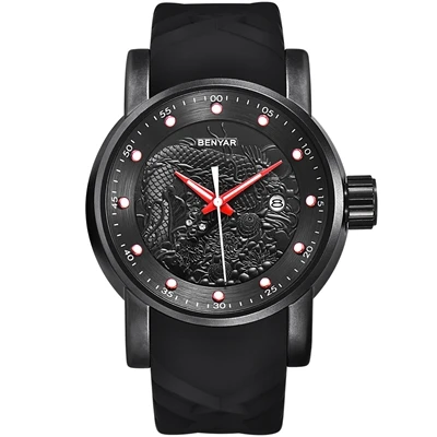 BENYAR Totem мужские стильные роскошные брендовые наручные часы с большим циферблатом стереоскопические силиконовые наручные часы Модные Мужские Аналоговые кварцевые часы - Цвет: black