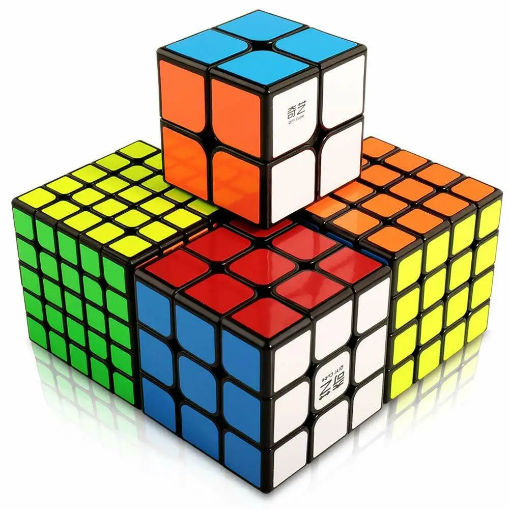 Qiyi 4PCS Speed Cubes Bundle 2x2 3x3 4x4 5x5 Stickerless Twist Speed Cube ToySet 